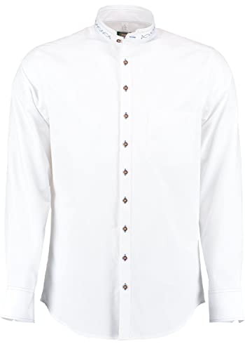 OS Trachten Herren Hemd Langarm Trachtenhemd mit Stehkragen Storax, Größe:37/38, Farbe:weiß-Mittelblau von OS Trachten