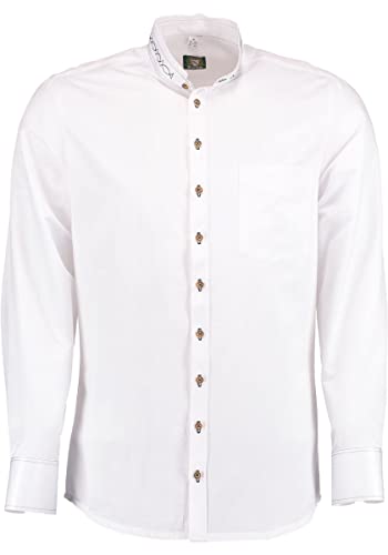 OS Trachten Herren Hemd Langarm Trachtenhemd mit Stehkragen Storax, Größe:45/46, Farbe:weiß-dunkelgrün von OS Trachten