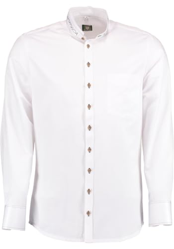 OS Trachten Herren Hemd Langarm Trachtenhemd mit Stehkragen Storax, Größe:51/52, Farbe:weiß-dunkelgrün von OS Trachten