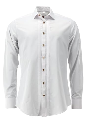 OS Trachten Herren Trachtenhemd extra lang in Rumpf und Ärmeln Ategi, Größe:43/44, Farbe:weiß von OS Trachten