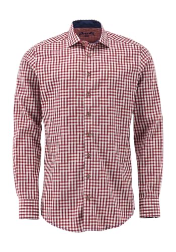 OS Trachten Herren Trachtenhemd mit extra Langen Ärmeln Merogu, Größe:41/42, Farbe:mittelrot von OS Trachten