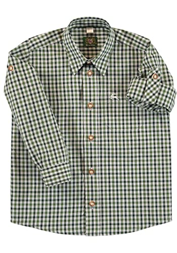 OS Trachten Kinder Hemd Jungen Langarm Trachtenhemd mit Liegekragen Skimli, Größe:110/116, Farbe:dunkelgrün von OS Trachten