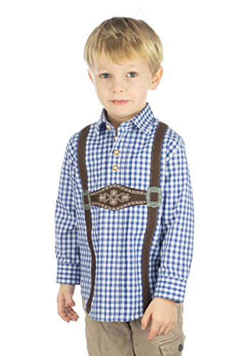 OS Trachten Kinder Hemd Jungen Langarm Trachtenhemd mit Liegekragen Velmowo, Größe:122/128, Farbe:Mittelblau von OS Trachten