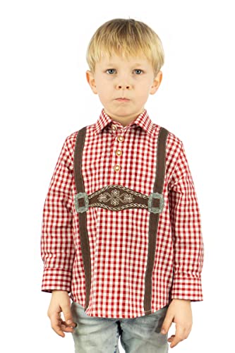 OS Trachten Kinder Hemd Jungen Langarm Trachtenhemd mit Liegekragen Velmowo, Größe:134/140, Farbe:mittelrot von OS Trachten