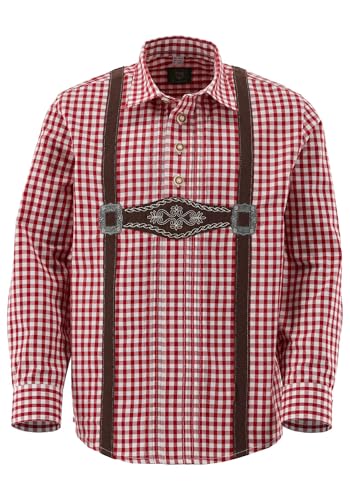 OS Trachten Kinder Hemd Jungen Langarm Trachtenhemd mit Liegekragen Velmowo, Größe:158/164, Farbe:mittelrot von OS Trachten