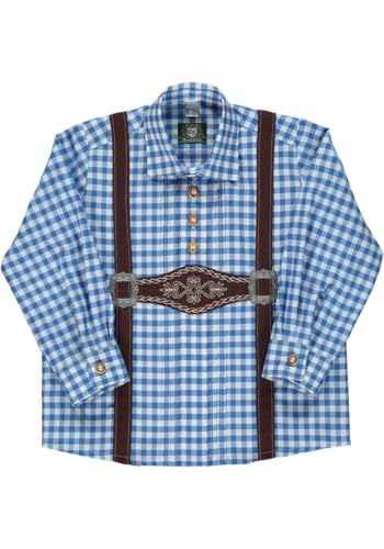 OS Trachten Kinder Hemd Jungen Langarm Trachtenhemd mit Liegekragen Velmowo, Größe:170/176, Farbe:Mittelblau von OS Trachten