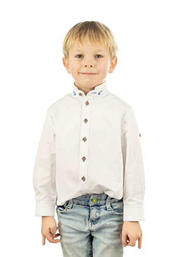 OS Trachten Kinder Hemd Jungen Langarm Trachtenhemd mit Stehkragen Ojune, Größe:146/152, Farbe:weiß-Mittelblau von OS Trachten