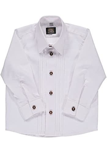 OS Trachten Kinder Hemd Jungen Langarm Trachtenhemd mit Liegekragen Exunir, Größe:146/152, Farbe:weiß von OS Trachten