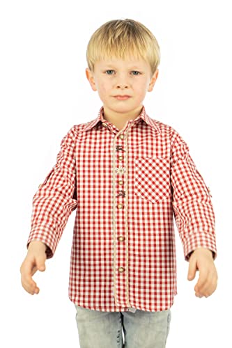 OS Trachten Kinder Hemd Jungen Langarm Trachtenhemd mit Liegekragen Inseyo, Größe:110/116, Farbe:mittelrot von OS Trachten