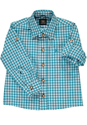 OS Trachten Kinder Hemd Jungen Langarm Trachtenhemd mit Liegekragen Lafoa, Größe:122/128, Farbe:türkis von OS Trachten