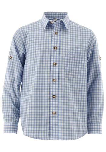 OS Trachten Kinder Hemd Jungen Langarm Trachtenhemd mit Liegekragen Lafoa, Größe:146/152, Farbe:hellblau/bleu von OS Trachten