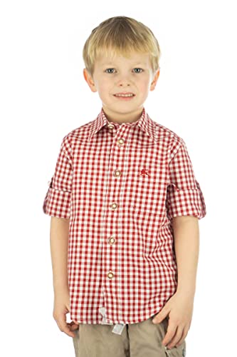 OS Trachten Kinder Hemd Jungen Langarm Trachtenhemd mit Liegekragen Lafoa, Größe:146/152, Farbe:mittelrot von OS Trachten
