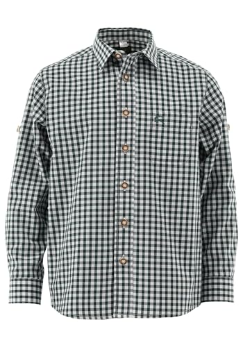 OS Trachten Kinder Hemd Jungen Langarm Trachtenhemd mit Liegekragen Lafoa, Größe:74/80, Farbe:dunkelgrün von OS Trachten