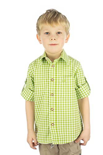 OS Trachten Kinder Hemd Jungen Langarm Trachtenhemd mit Liegekragen Lafoa, Größe:74/80, Farbe:giftgrün von OS Trachten