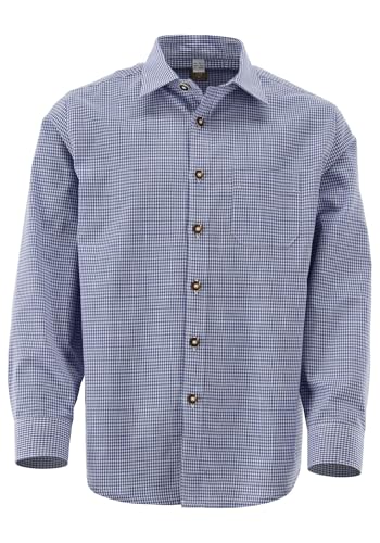 OS Trachten Kinder Hemd Jungen Langarm Trachtenhemd mit Liegekragen Preva, Größe:134/140, Farbe:Mittelblau von OS Trachten