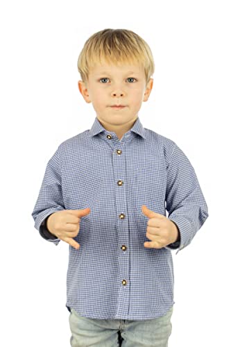OS Trachten Kinder Hemd Jungen Langarm Trachtenhemd mit Liegekragen Preva, Größe:98/104, Farbe:Mittelblau von OS Trachten