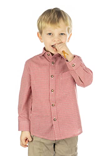 OS Trachten Kinder Hemd Jungen Langarm Trachtenhemd mit Liegekragen Preva, Größe:98/104, Farbe:mittelrot von OS Trachten
