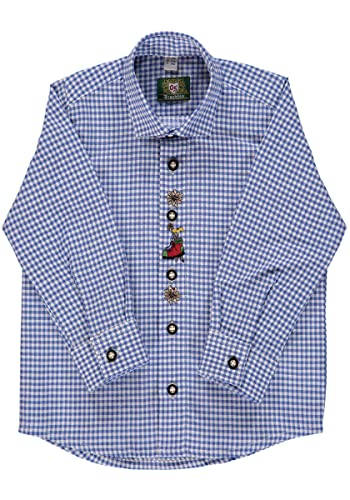OS Trachten Kinder Hemd Jungen Langarm Trachtenhemd mit Liegekragen Purus, Größe:122/128, Farbe:Kornblau von OS Trachten