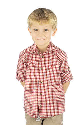 OS Trachten Kinder Hemd Jungen Langarm Trachtenhemd mit Liegekragen Slamo, Größe:170/176, Farbe:mittelrot von OS Trachten