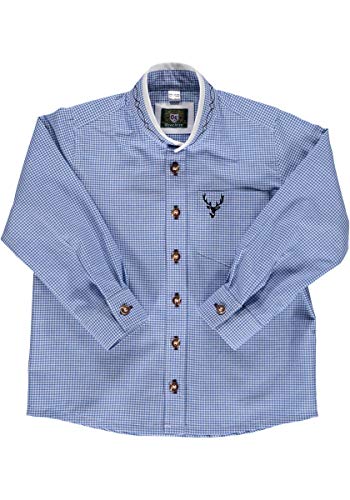 OS Trachten Kinder Hemd Jungen Langarm Trachtenhemd mit Stehbundkragen Smaku, Größe:134/140, Farbe:Mittelblau von OS Trachten