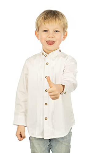 OS Trachten Kinder Hemd Jungen Langarm Trachtenhemd mit Stehkragen Obafo, Größe:134/140, Farbe:weiß von OS Trachten