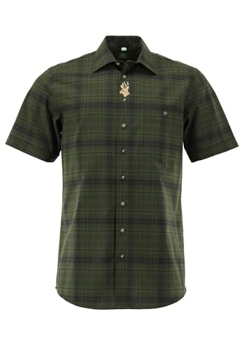 OS Trachten Kurzarm Trachtenhemd mit Haifischkragen Peluna, Größe:43/44, Farbe:Oliv von OS Trachten