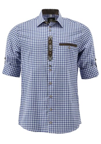 OS Trachten Langarm Trachtenhemd mit Haifischkragen Jaluna, Größe:49/50, Farbe:Mittelblau von OS Trachten