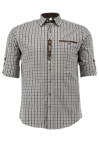 OS Trachten Langarm Trachtenhemd mit Haifischkragen Nuravo, Größe:45/46, Farbe:schwarz von OS Trachten