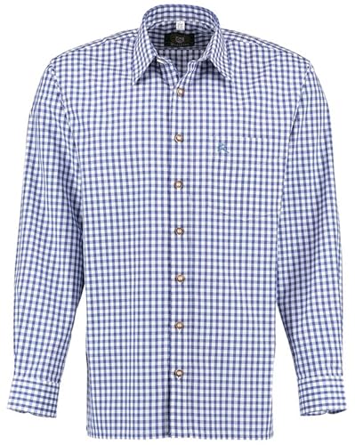 OS Trachten Langarmhemd Blau mit Hirsch-Stickerei auf Brusttasche 4XL von OS Trachten