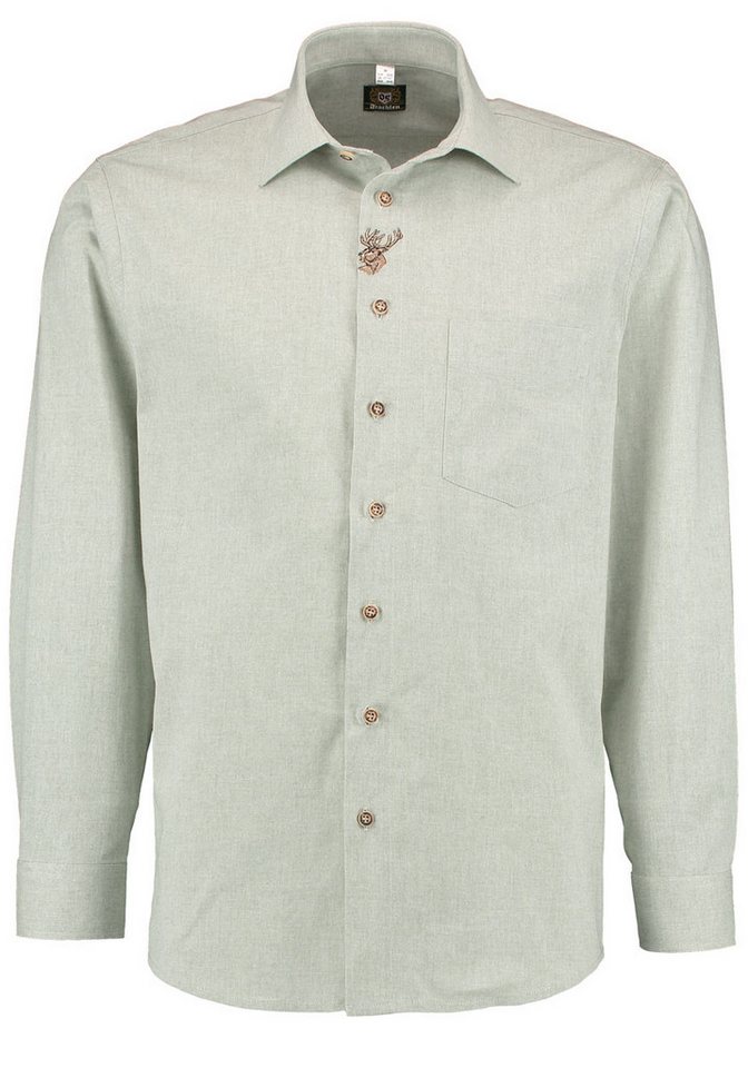 OS Trachten Outdoorhemd Ebosu Langarm Jagdhemd mit Hirsch-Stickerei auf der Knopfleiste von OS Trachten