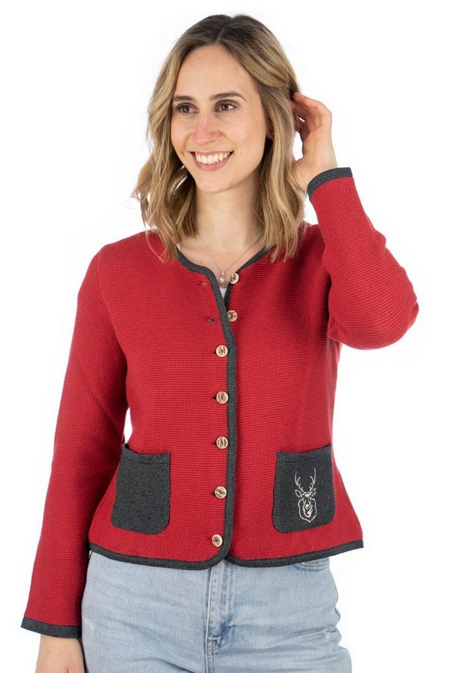 OS-Trachten Strickjacke Enkeyo Trachtenjacke mit aufgesetzten Taschen, Hirsch-Stick auf linker Brust OS-Trachten Strickjacke Enkeyo Trachtenjacke mit aufgesetzten Taschen, Hirsch-Stick auf linker Brust von OS-Trachten