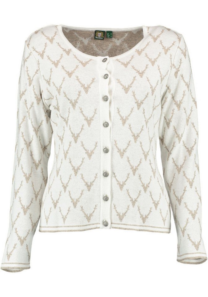 OS Trachten Strickjacke Ewipe Tailliert, lang geschnitten, Rundhals, Allover-Stick, Metallknöpfe von OS Trachten