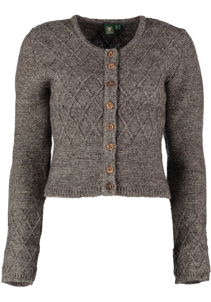 OS Trachten Strickjacke Ugepys sehr kurz geschnittene Trachtenjacke aus Wolle mit Rautenmuster von OS Trachten
