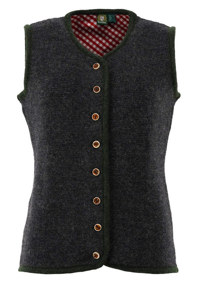 OS Trachten Strickweste Kirko Tailliert, ärmellos, Strickweste aus 100% Wolle, Kontrastverarbeitung von OS Trachten