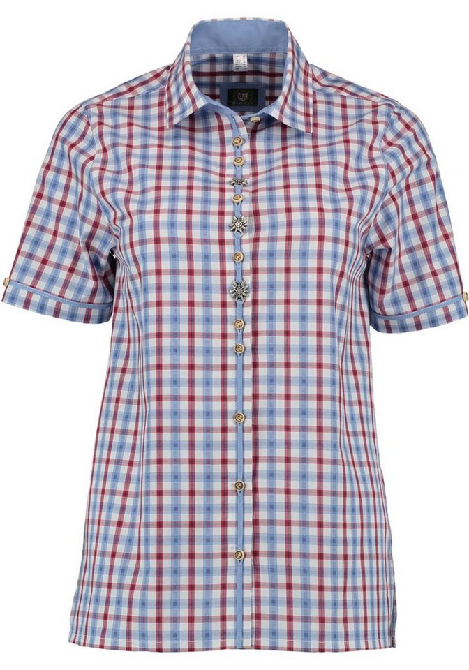 OS Trachten Trachtenbluse Clayar Damen Kurzarmbluse mit Edelweiß-Zierteilen auf der Knopfleiste von OS Trachten