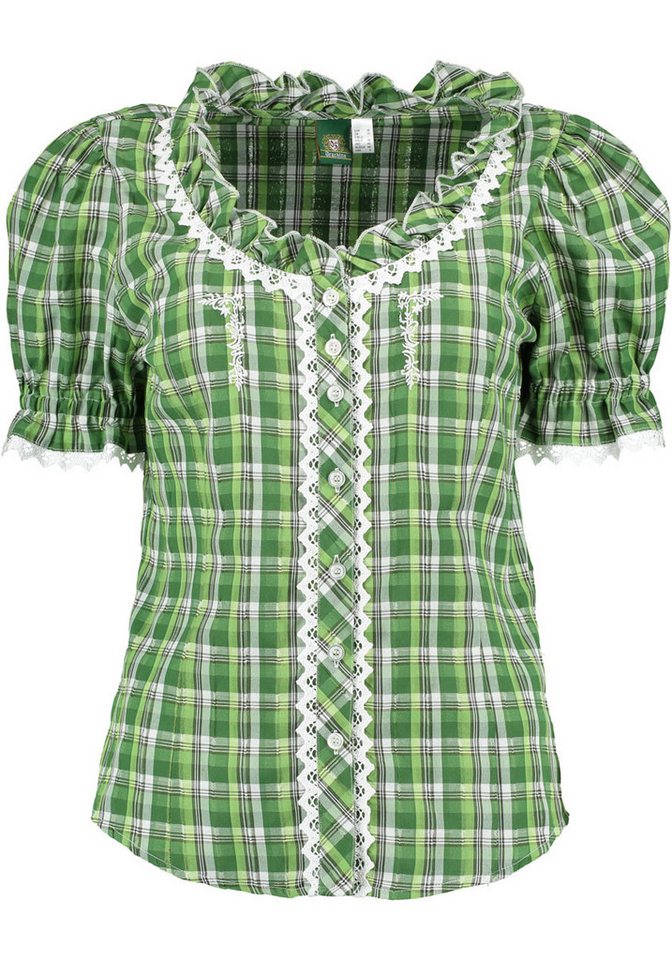 OS Trachten Trachtenbluse Dapee Kurzarmbluse mit Rüschen und Stickereien von OS Trachten
