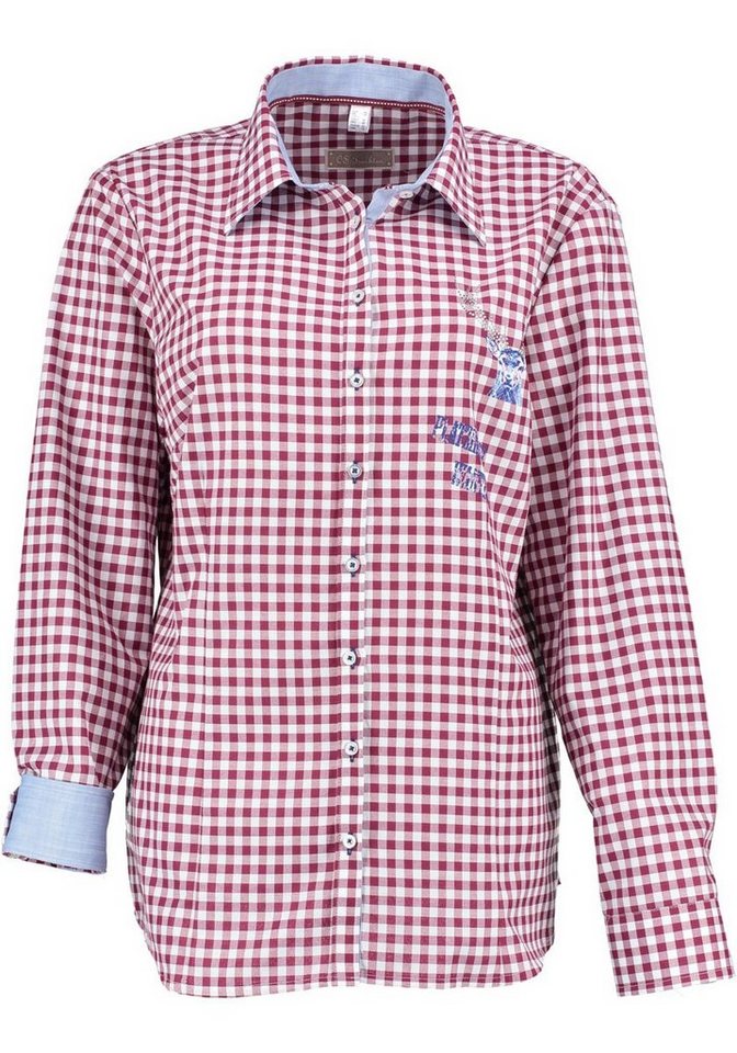 OS Trachten Trachtenbluse Fenadi Damen Langarmbluse mit Bügelmotiv auf der Brust und auf dem Rücken von OS Trachten