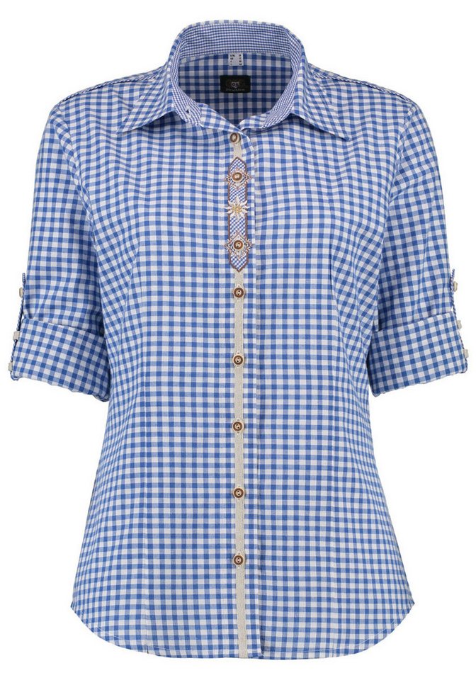 OS Trachten Trachtenbluse Flosa Langarmbluse mit Edelweiß-Stickerei auf der Knopfleiste von OS Trachten