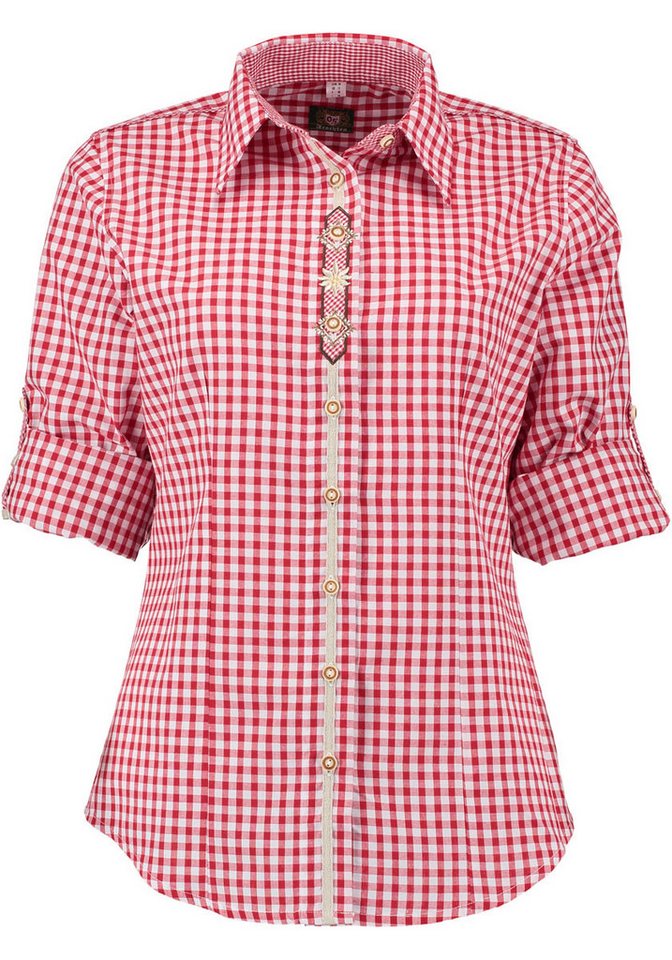 OS Trachten Trachtenbluse Flosa Langarmbluse mit Edelweiß-Stickerei auf der Knopfleiste von OS Trachten