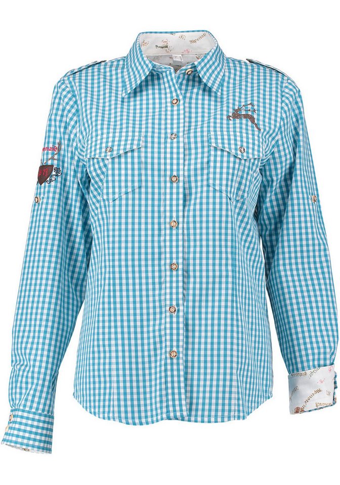 OS Trachten Trachtenbluse Fronix Langarmbluse mit Schulterklappen und Motivdruck auf der Brust von OS Trachten