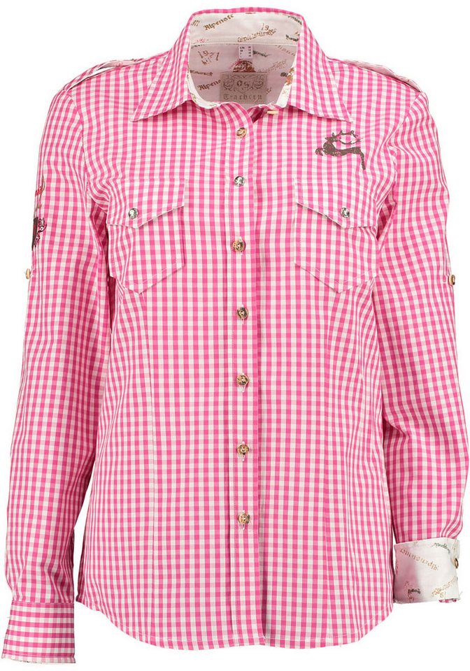 OS Trachten Trachtenbluse Fronix Langarmbluse mit Schulterklappen und Motivdruck auf der Brust von OS Trachten