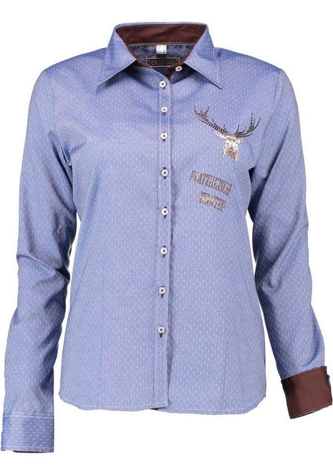 OS Trachten Trachtenbluse Fudos Langarmbluse mit Bügelmotiv auf dem Vorder- und dem Rückenteil von OS Trachten