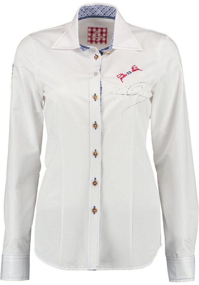 OS Trachten Trachtenbluse Irami Damen Langarmbluse mit Stickereien und Motivdruck auf dem Vorderteil von OS Trachten