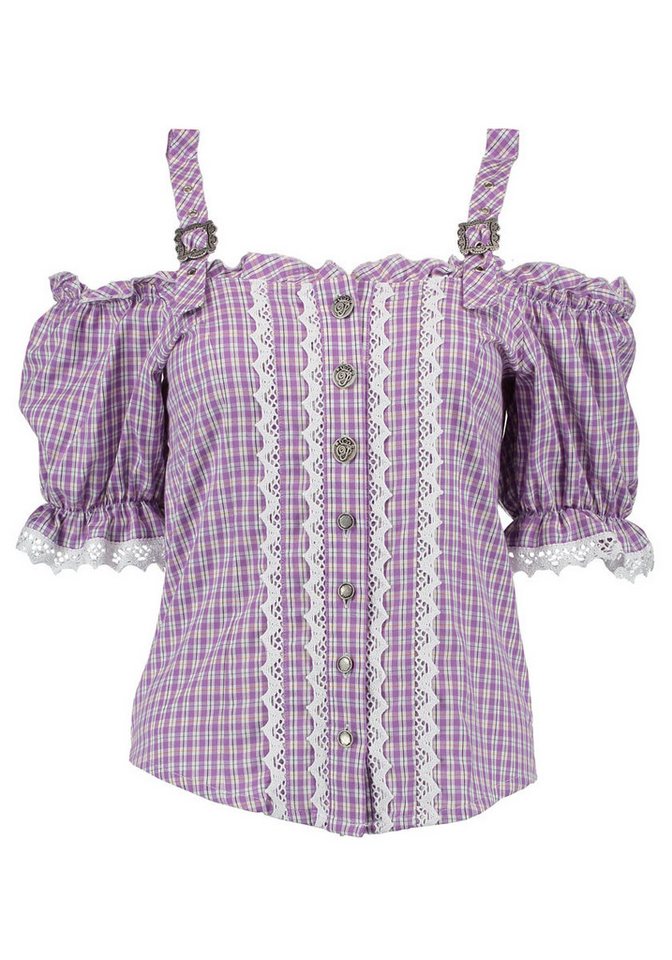 OS Trachten Trachtenbluse Kivori Tailliert, Bluse mit Trägern, Puffärmel, Schnallen, Rüschen von OS Trachten