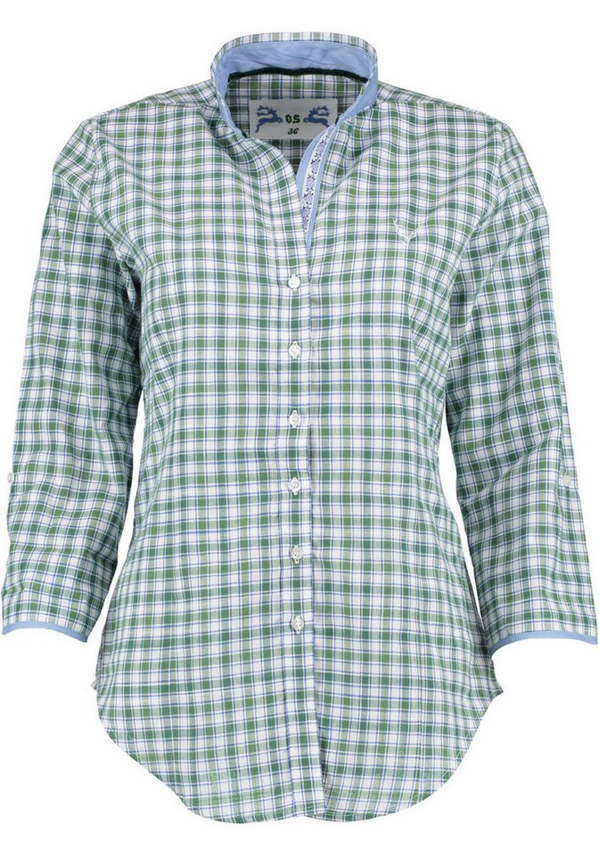 OS Trachten Trachtenbluse Kleyol Langarmbluse mit Stehkragen mit V-Ausschnitt von OS Trachten