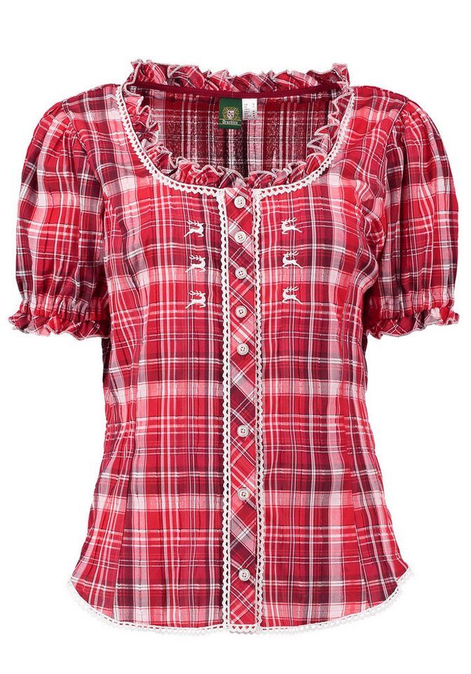 OS Trachten Trachtenbluse Klosy Kurzarmbluse mit Rundhalsausschnitt mit weißer Litze von OS Trachten