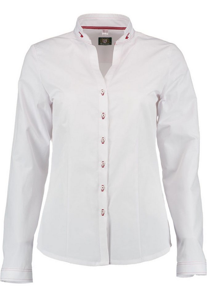 OS Trachten Trachtenbluse Ogozi Langarmbluse mit Hirsch-Stickerei am Kragen von OS Trachten