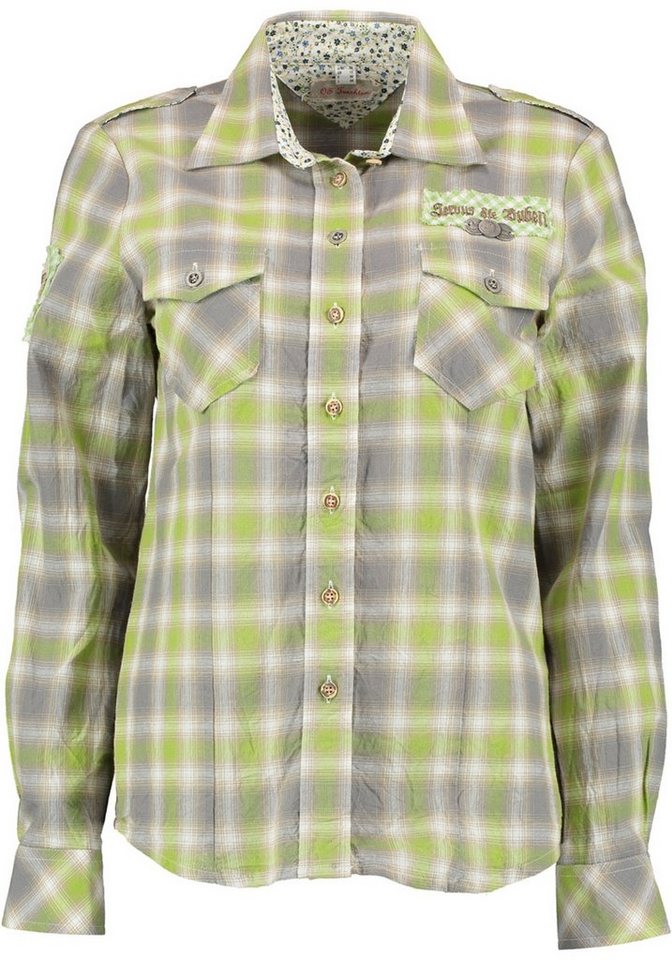 OS Trachten Trachtenbluse Omupe Damen Langarmbluse mit Stickerei über der linken Tasche von OS Trachten