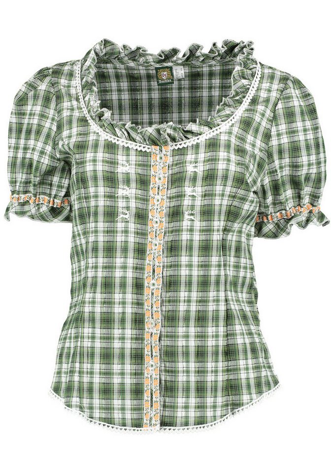 OS Trachten Trachtenbluse Playap Damen Kurzarmbluse mit Kräuselärmel von OS Trachten