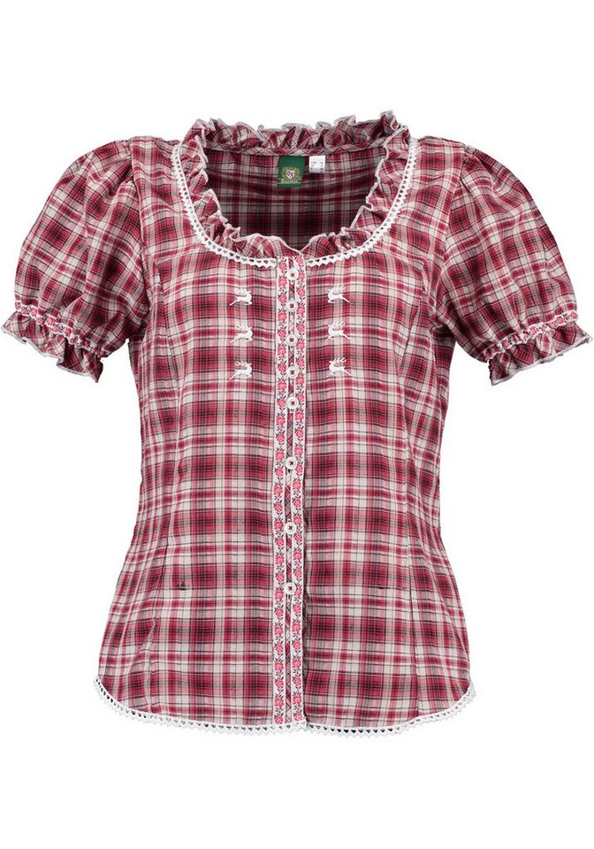 OS Trachten Trachtenbluse Playap Damen Kurzarmbluse mit Kräuselärmel von OS Trachten